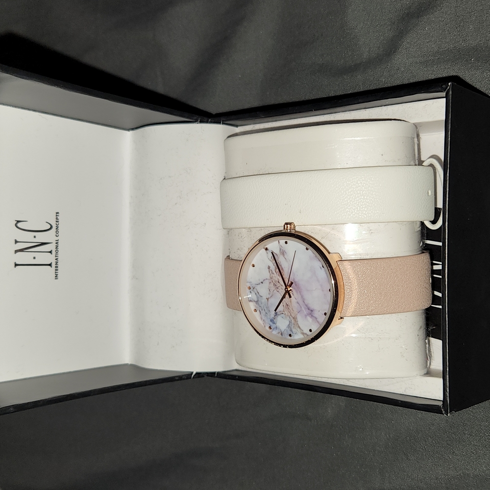 I.N.C. Women's Pink & White Interchangeable Strap Watch Set